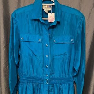 Women’s Vintage 100% Silk Teal Jumpsuit Size Small